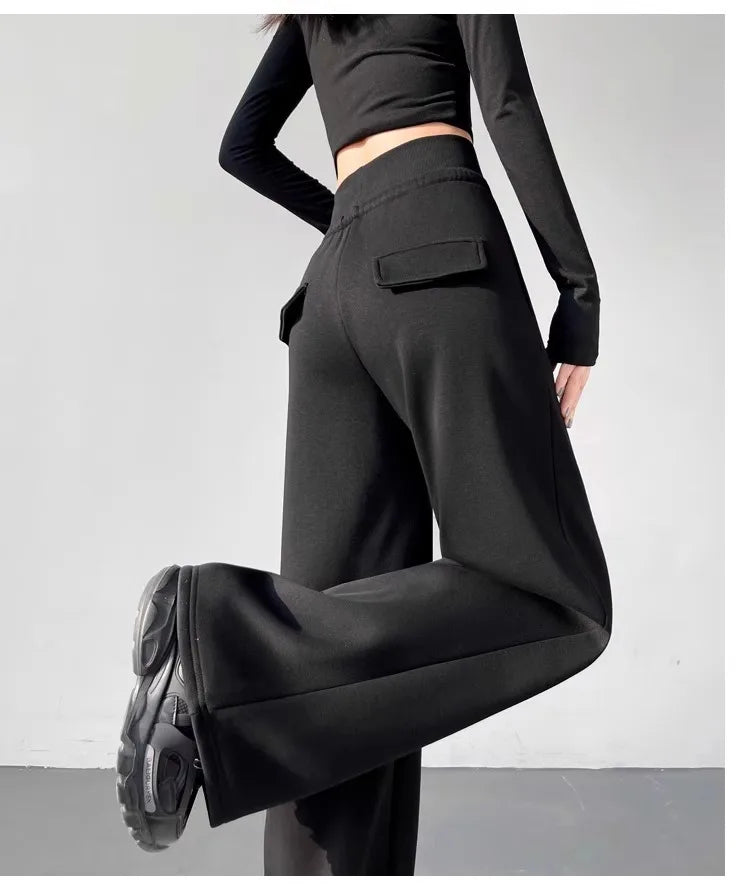 Women’s Gray High-Waist Straight Leg Wide-Leg Sweatpants