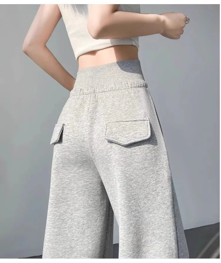 Women’s Gray High-Waist Straight Leg Wide-Leg Sweatpants