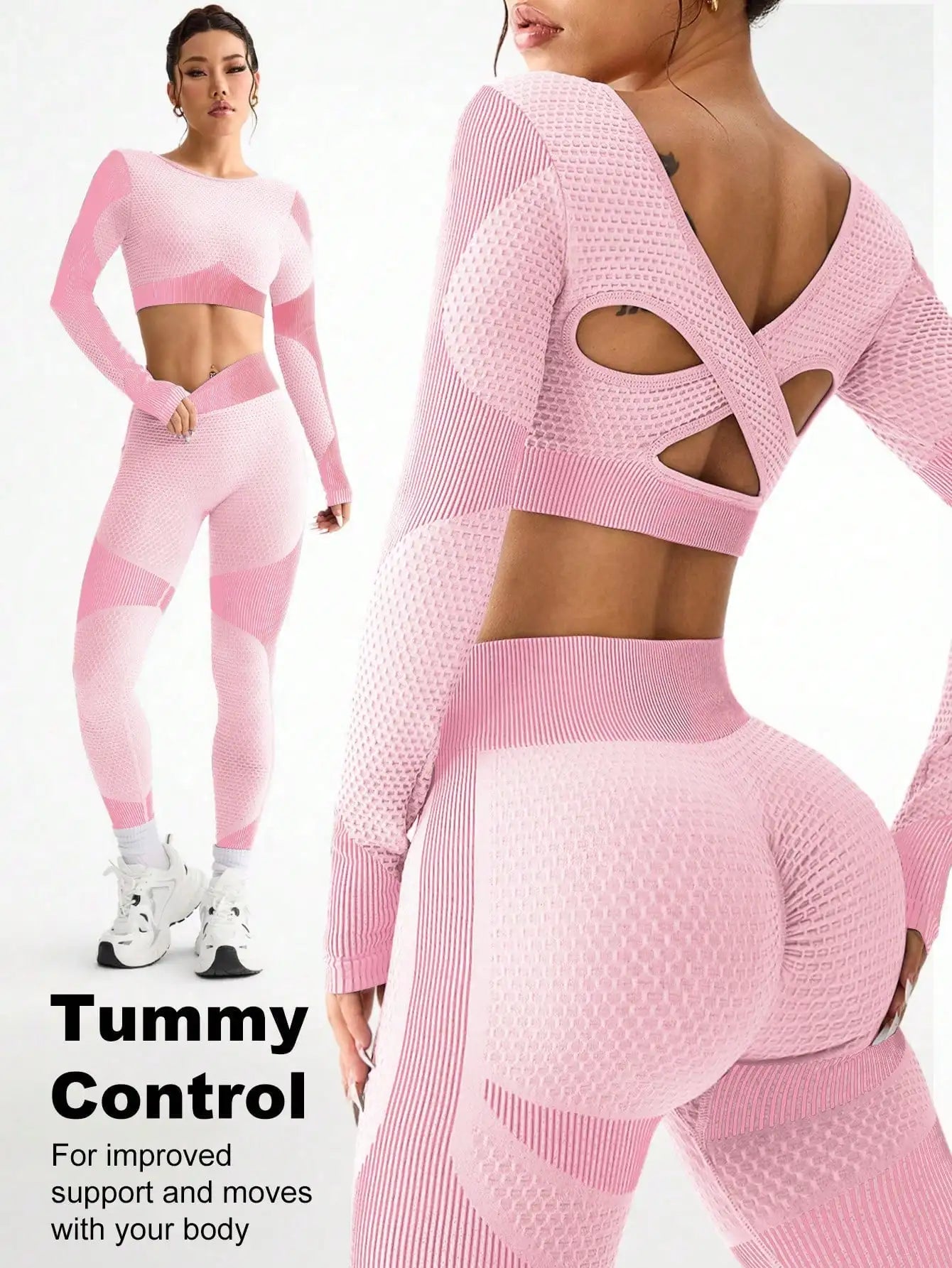 2pcs Hot-selling New Sports Tight Running Breathable Seamless Yoga Suit Women's