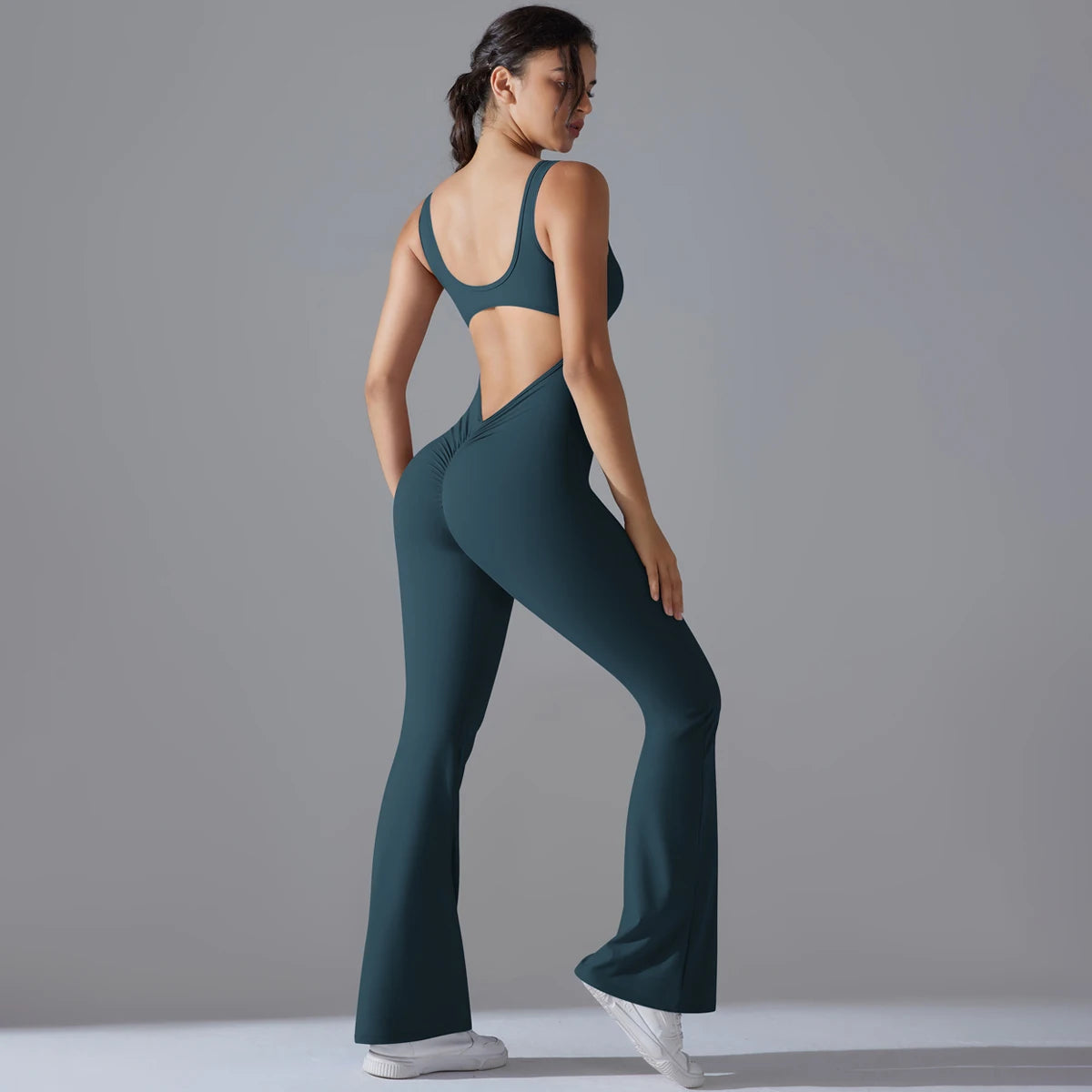 Sexy Back V Jumpsuit Gym Set Women Training Yoga Suit