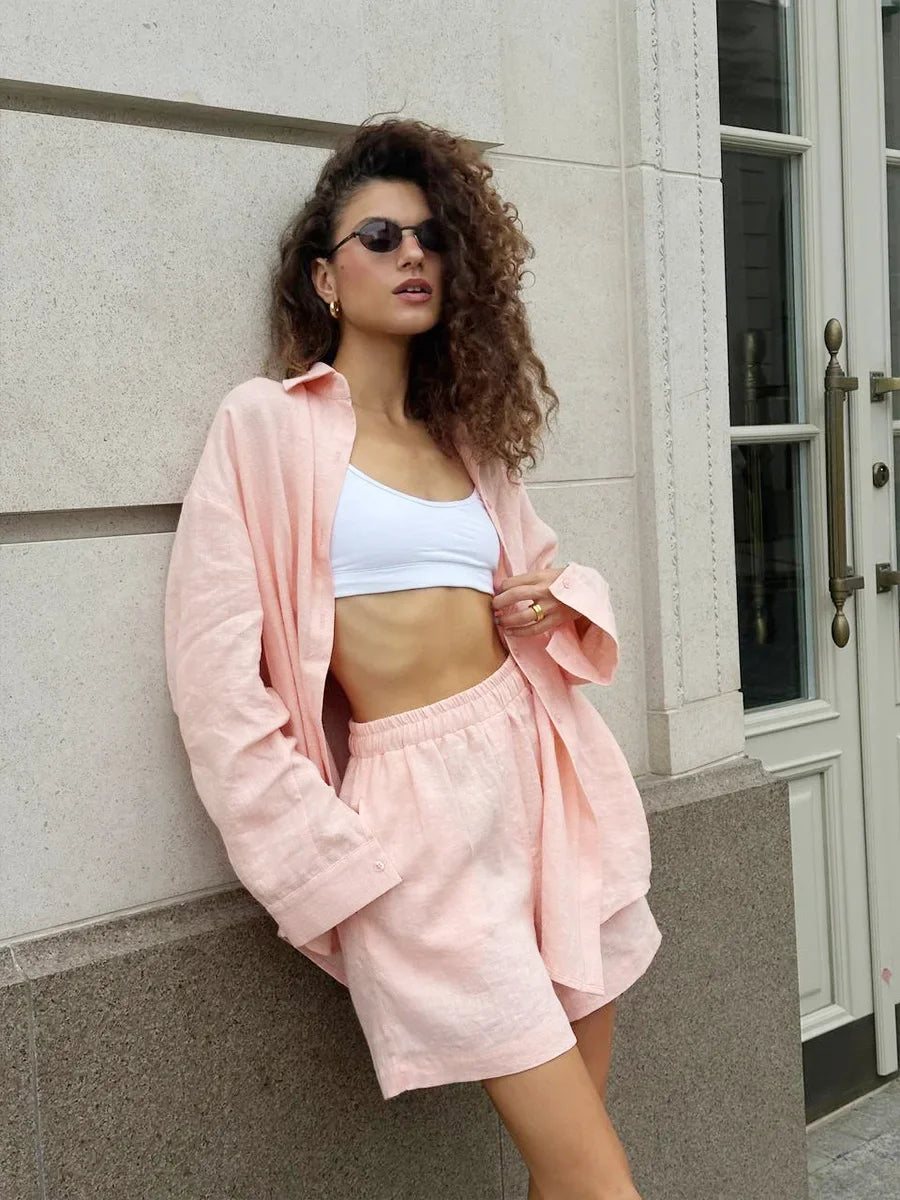 Wolfeel Women's Casual Shorts Sets 100% Cotton Solid Color