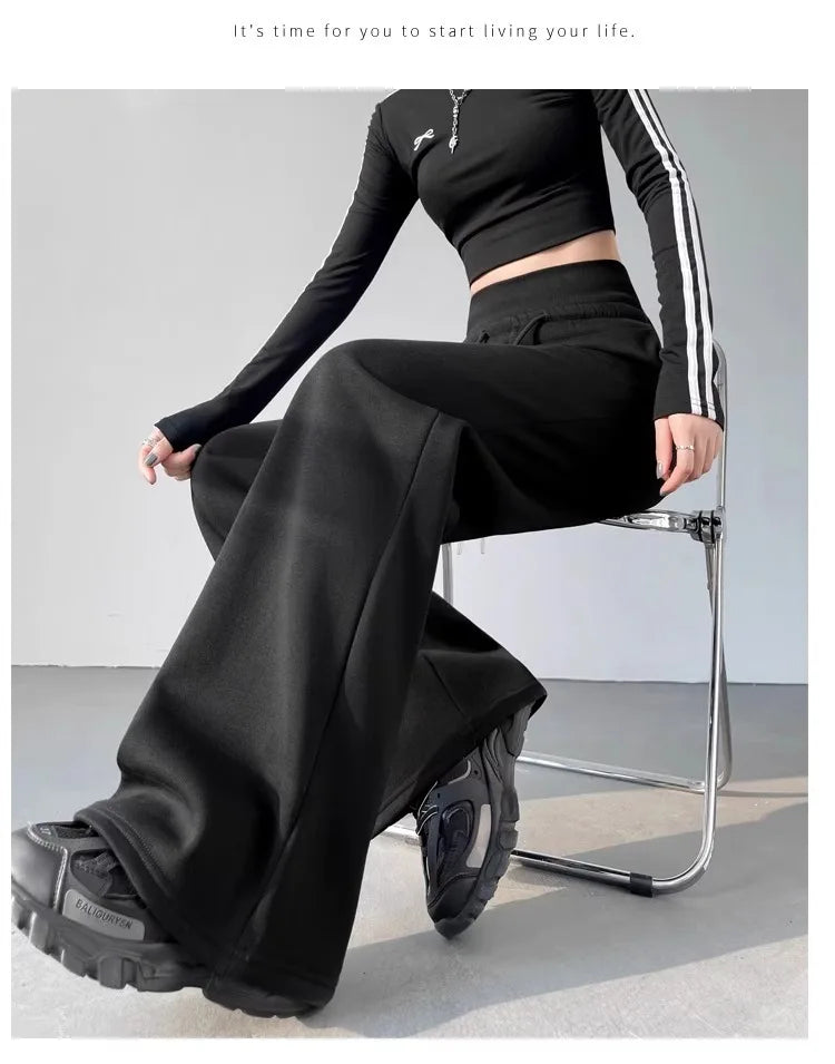 Women’s Gray High-Waist Straight Leg Wide-Leg Sweatpants