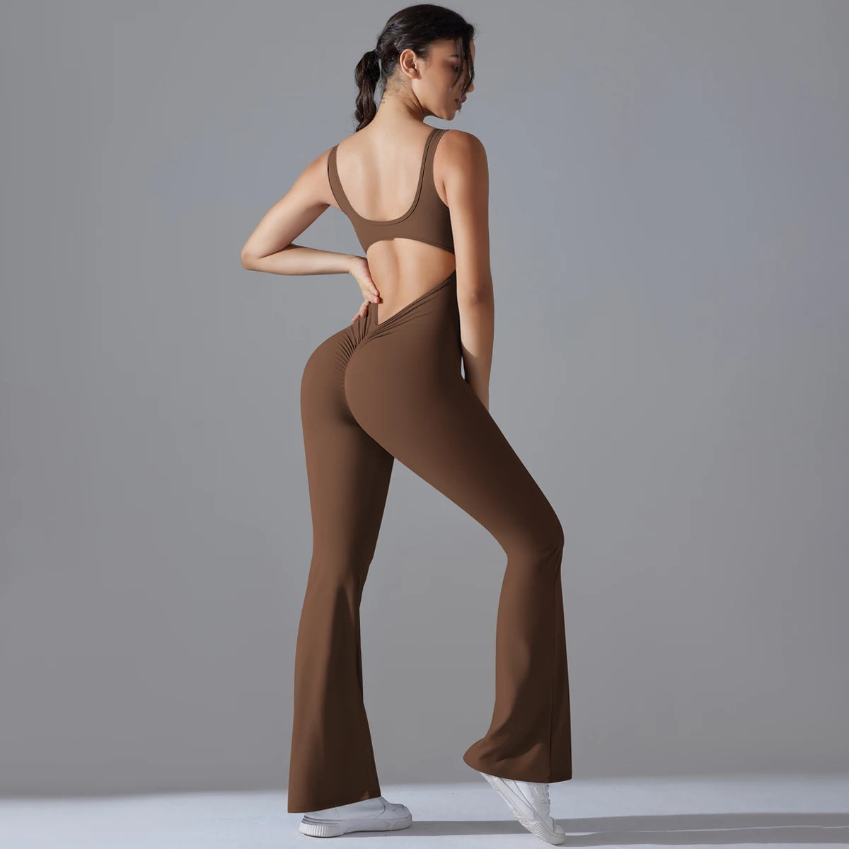 Sexy Back V Jumpsuit Gym Set Women Training Yoga Suit