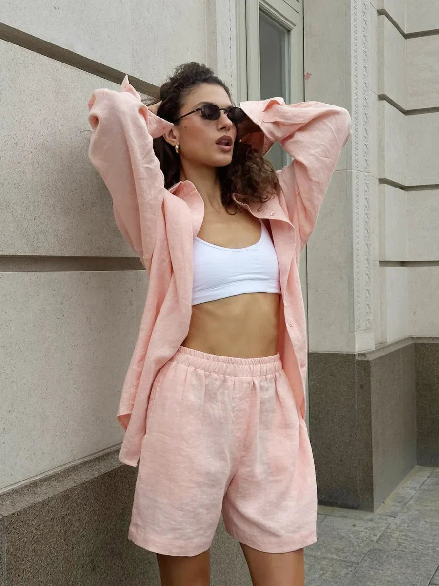 Wolfeel Women's Casual Shorts Sets 100% Cotton Solid Color