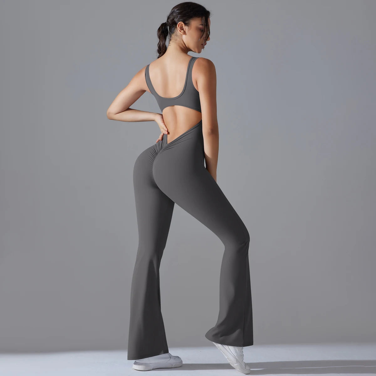 Sexy Back V Jumpsuit Gym Set Women Training Yoga Suit