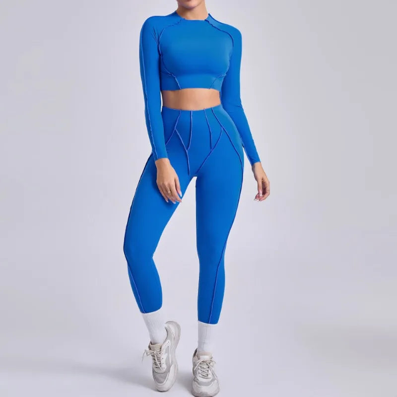 Seamless Yoga Sets Sports Fitness Hip-lifting High Waist Skinny Long-sleeved Suit Running Workout Gym Leggings Sets for Women