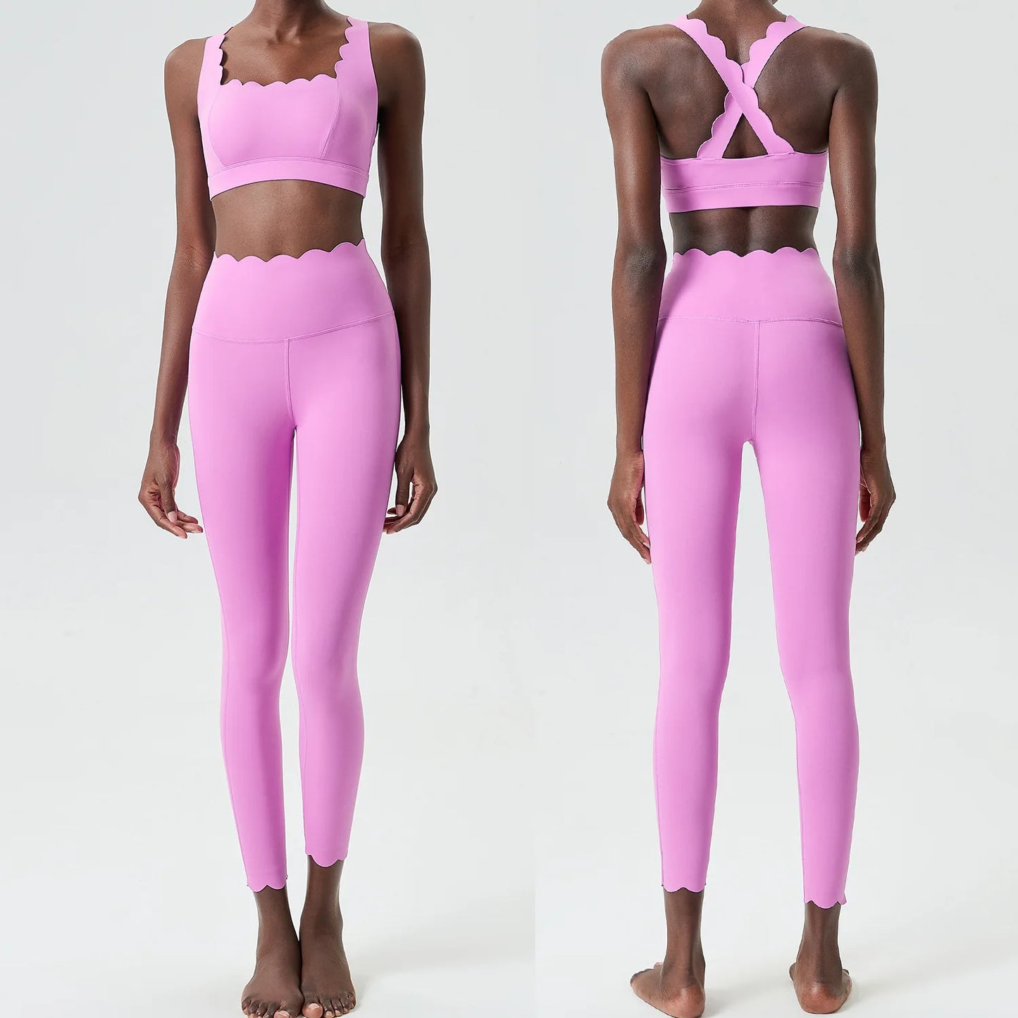 Women’s Solid Color Gym Suit – Two-Piece Super Stretch Fitness &amp; Yoga Set