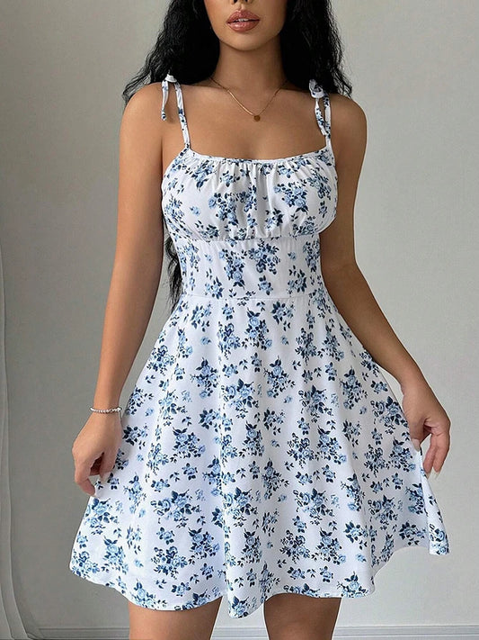 Women's Summer Floral Spaghetti Strap Beach Short Dress