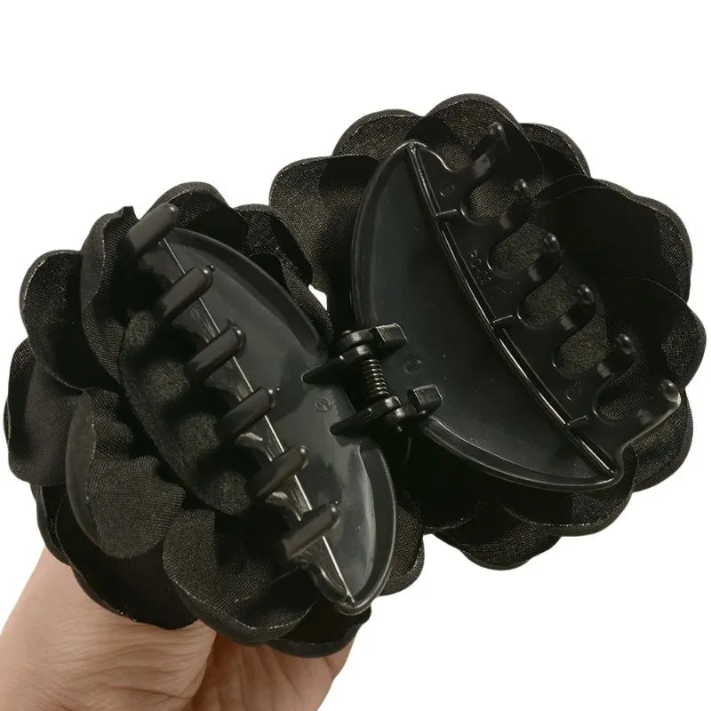 4 Colors Sweat Medium Size Cotton Fabric Rose Flower Hair Claw Clips (Bundle)