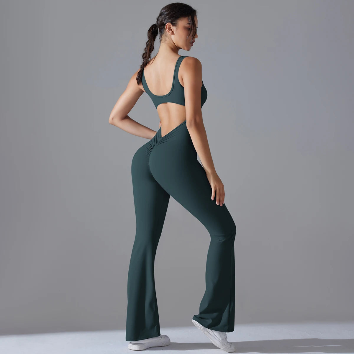 Sexy Back V Jumpsuit Gym Set Women Training Yoga Suit