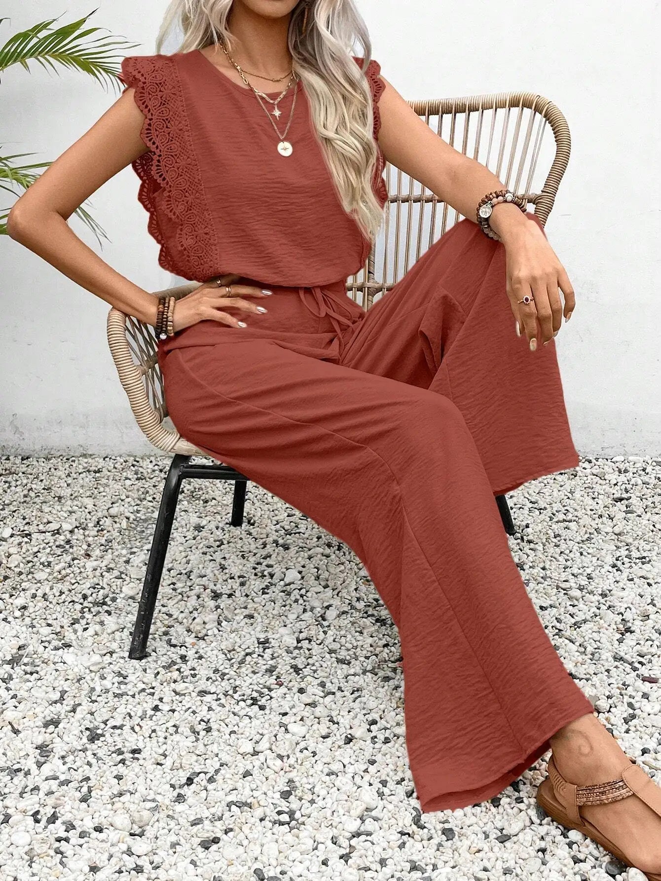 2026 Summer Women's Sleeveless O-Neck Top &amp; Elastic Waist Straight Pants 2-Piece Set