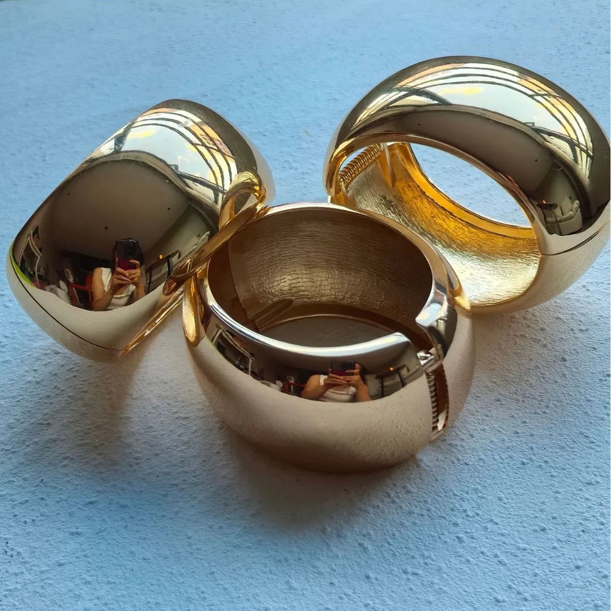 Two Exaggerated Punk Gold Color Chunky Wide Bangles