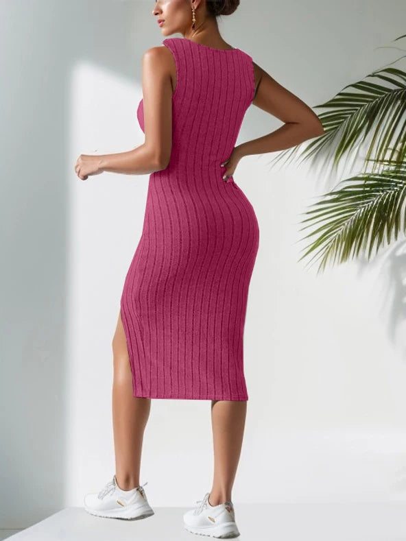 New Sleeveless Suspender Dress – Square Neck Short Side Slit Skirt