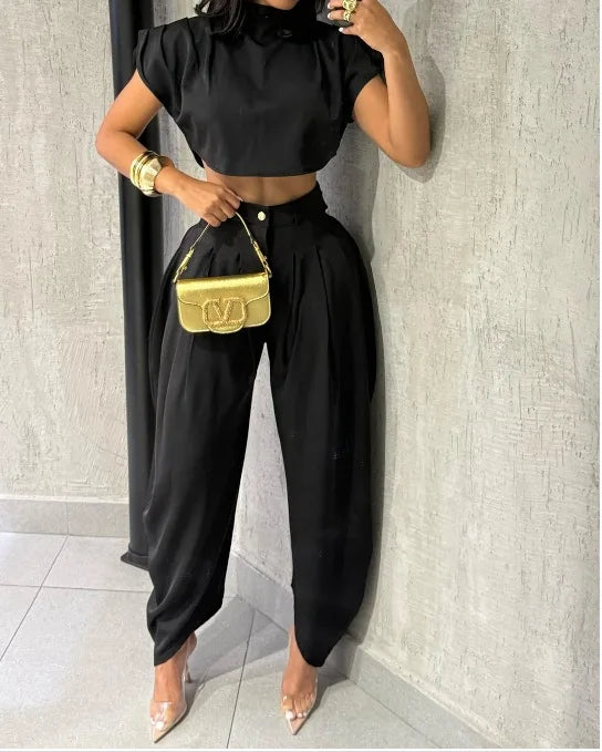 Streetwear 2-Piece Set – Women’s Cropped Top & Slim Pants Outfit