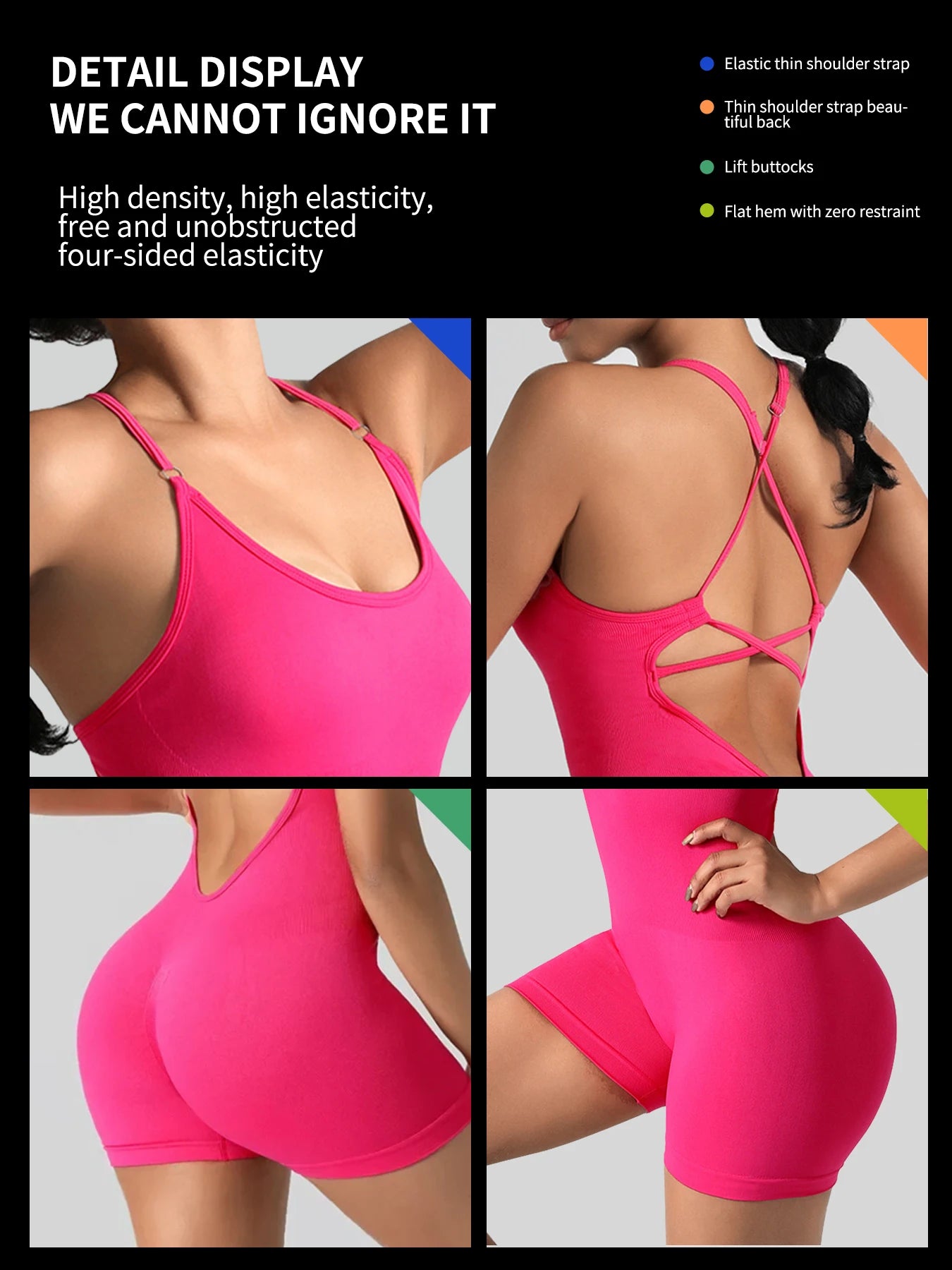 One-Piece Yoga Jumpsuit – Women’s Skinny Short Fitness Bodysuit