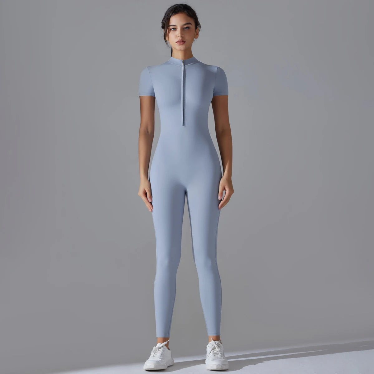 Naked Zipper Short-Sleeved Yoga Jumpsuit