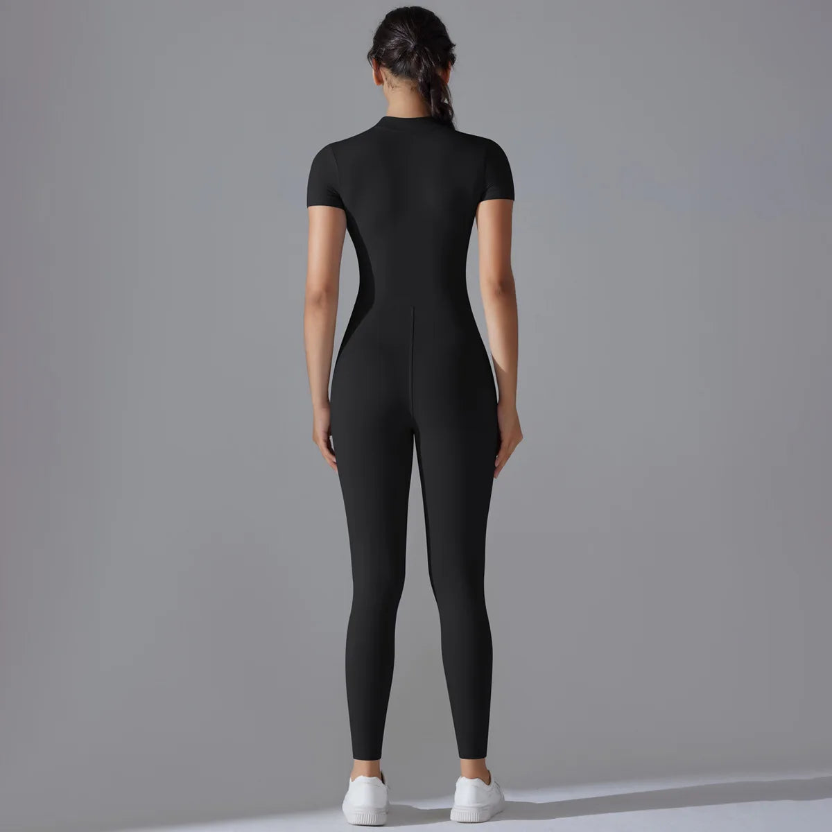 Naked Zipper Short-Sleeved Yoga Jumpsuit