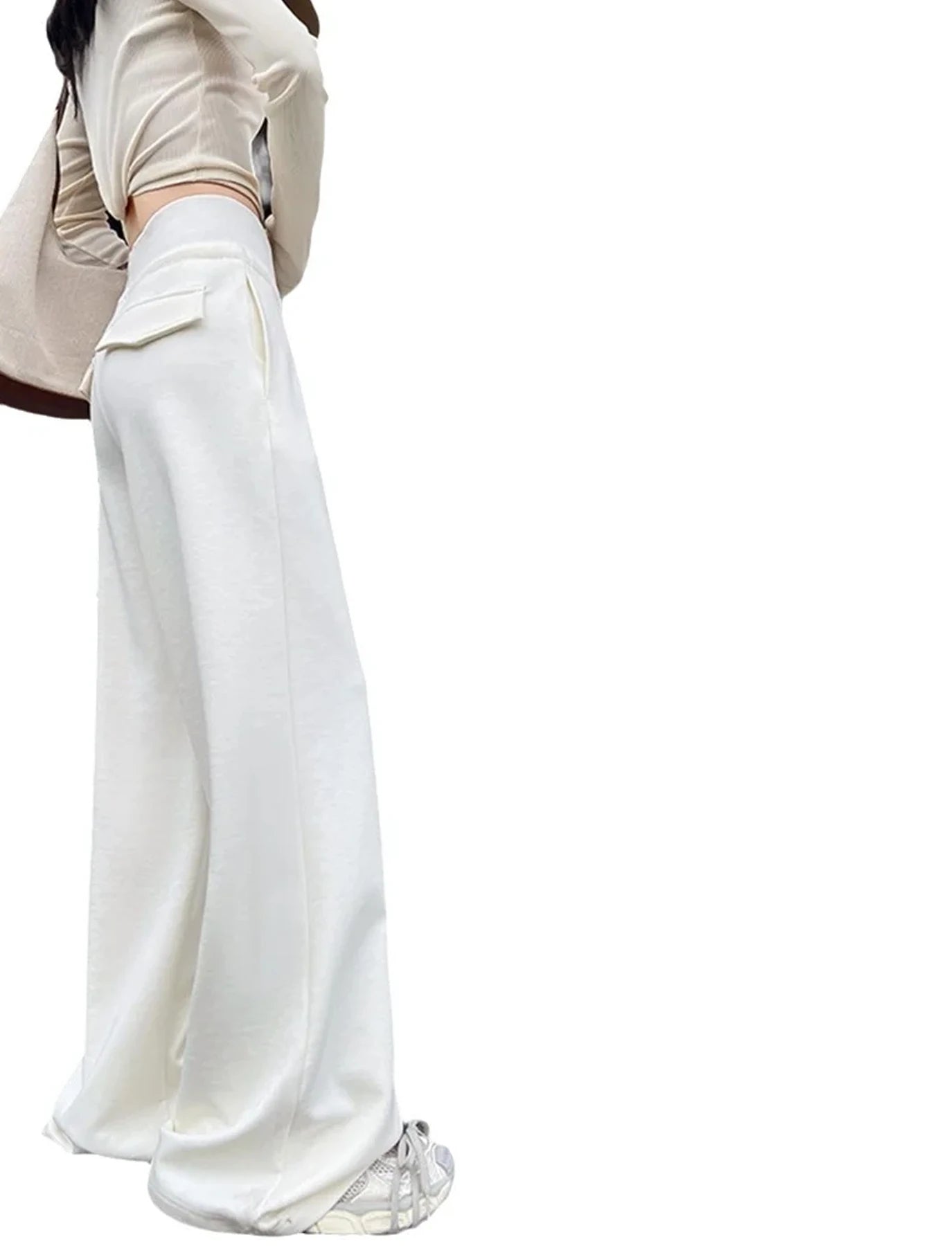 Women’s Gray High-Waist Straight Leg Wide-Leg Sweatpants