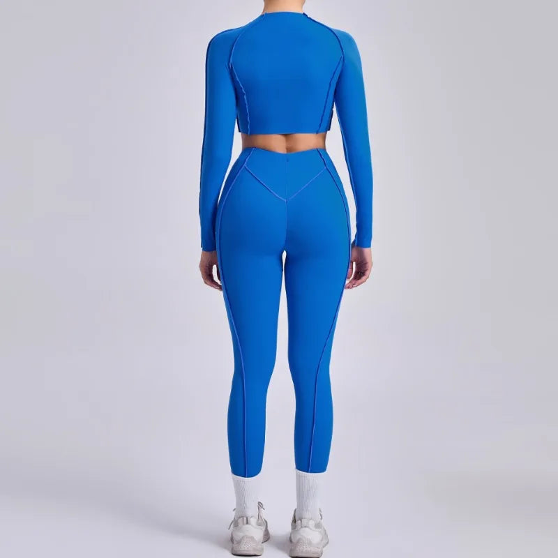Seamless Yoga Sets Sports Fitness Hip-lifting High Waist Skinny Long-sleeved Suit Running Workout Gym Leggings Sets for Women