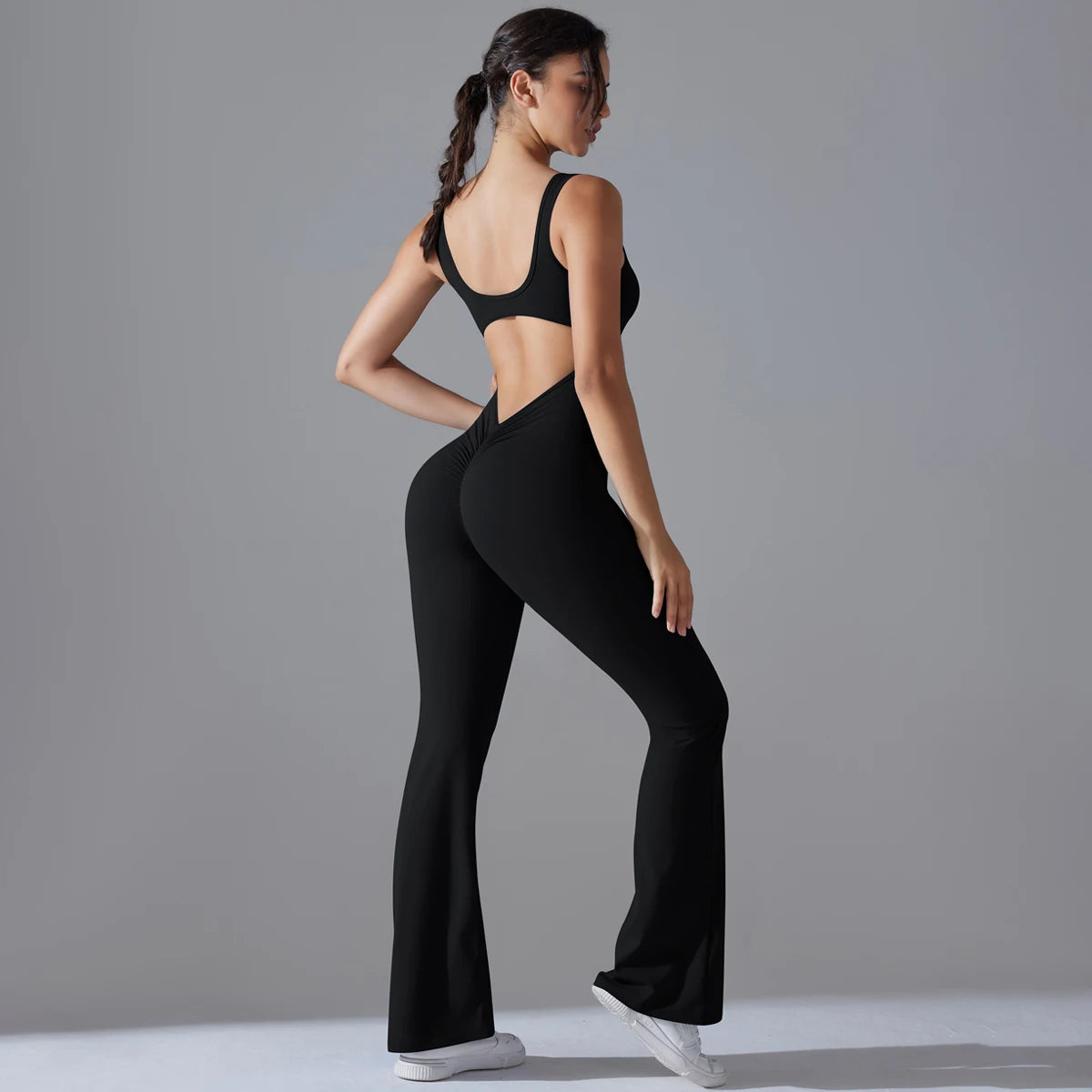 Sexy Back V Jumpsuit Gym Set Women Training Yoga Suit