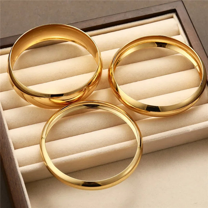 3 Pcs/Set Classic Gold Color Wide Bangles for Women