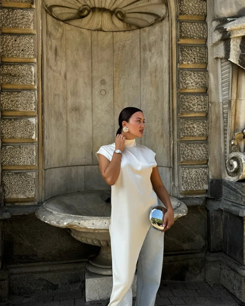 Women Solid Fashion Satin Maxi Dress