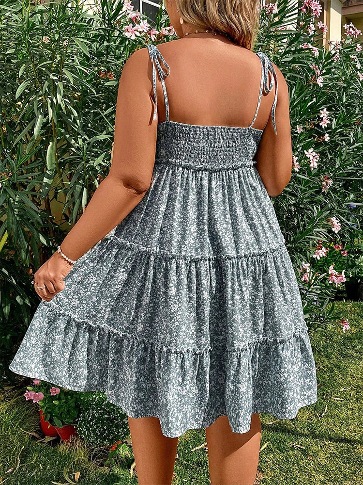 Plus Size Women's Mini Floral Dresses Half Bodycon Short Sleeve Summer Sling Comfortable Casual Best Choice for Summer