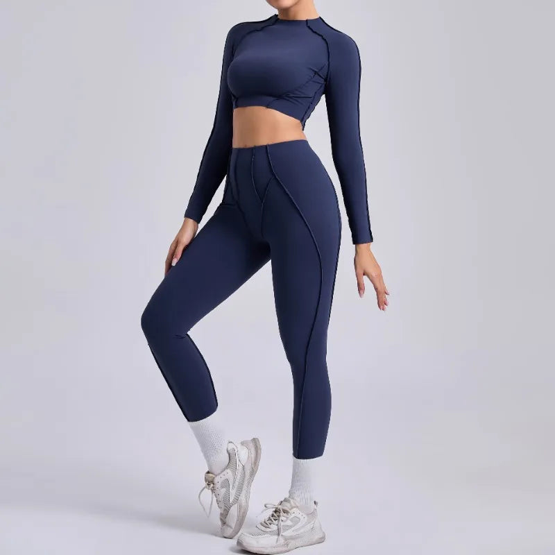 Seamless Yoga Sets Sports Fitness Hip-lifting High Waist Skinny Long-sleeved Suit Running Workout Gym Leggings Sets for Women