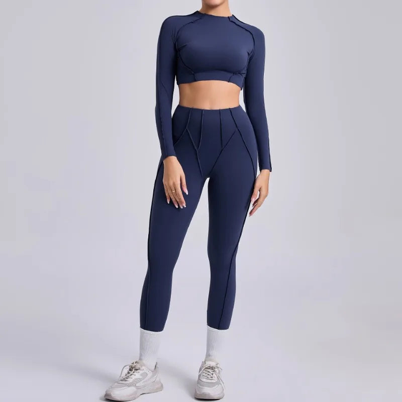 Seamless Yoga Sets Sports Fitness Hip-lifting High Waist Skinny Long-sleeved Suit Running Workout Gym Leggings Sets for Women