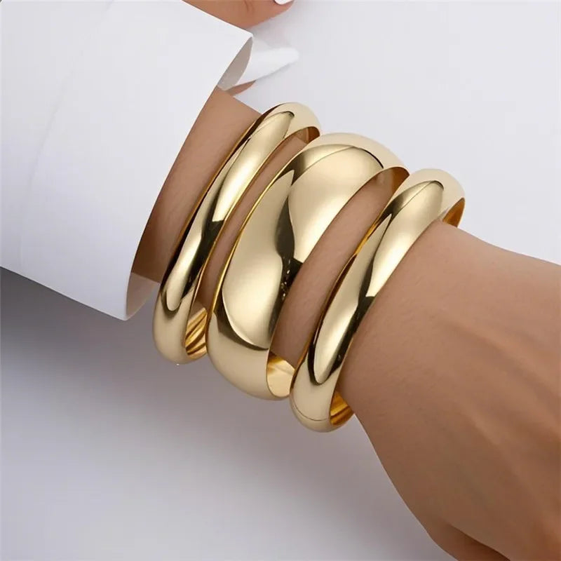 3 Pcs/Set Classic Gold Color Wide Bangles for Women