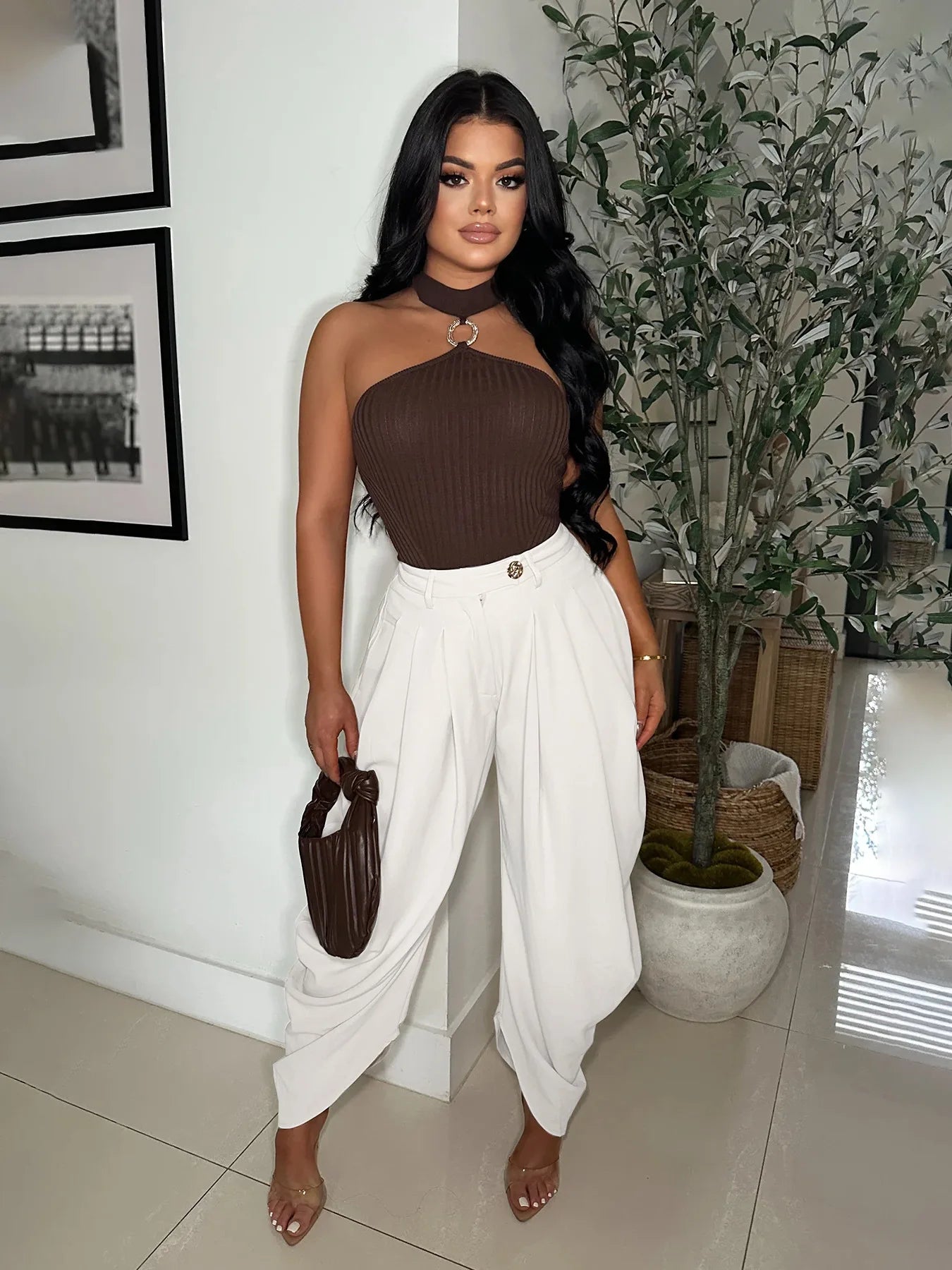 Loose Flower Bud Pants Women High Waist Long Pants