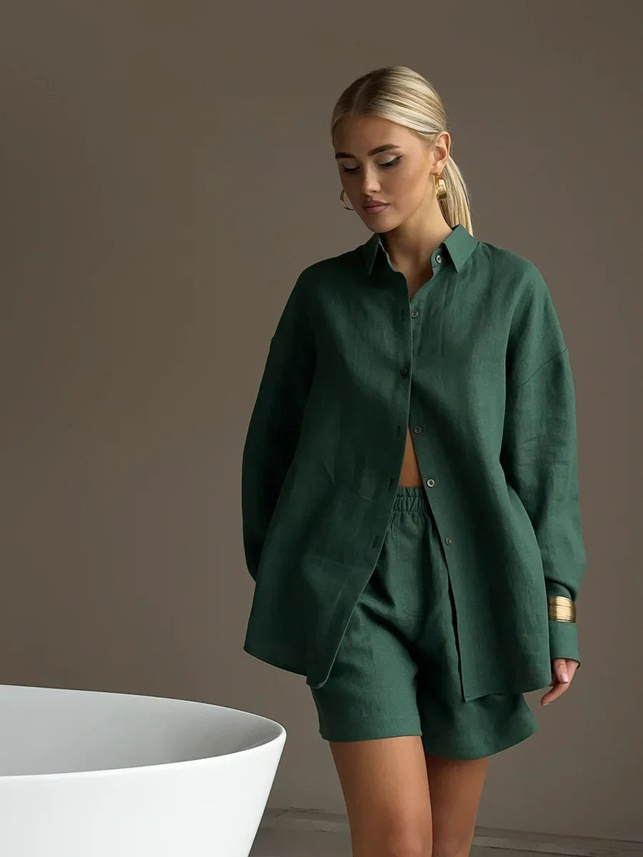 Wolfeel Women's Casual Shorts Sets 100% Cotton Solid Color