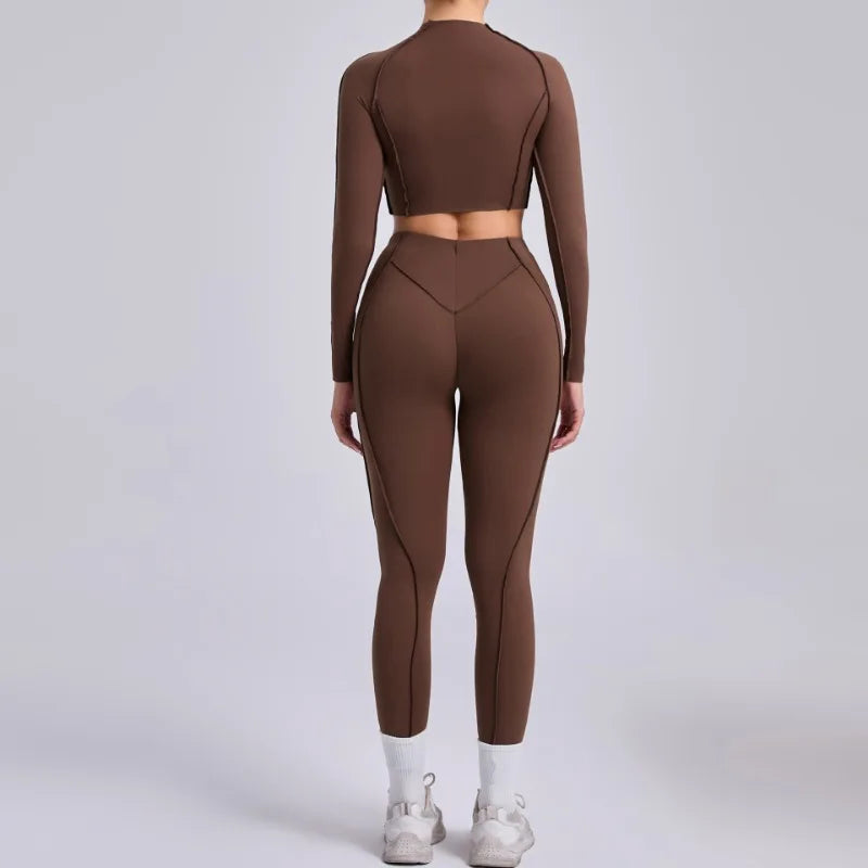 Seamless Yoga Sets Sports Fitness Hip-lifting High Waist Skinny Long-sleeved Suit Running Workout Gym Leggings Sets for Women