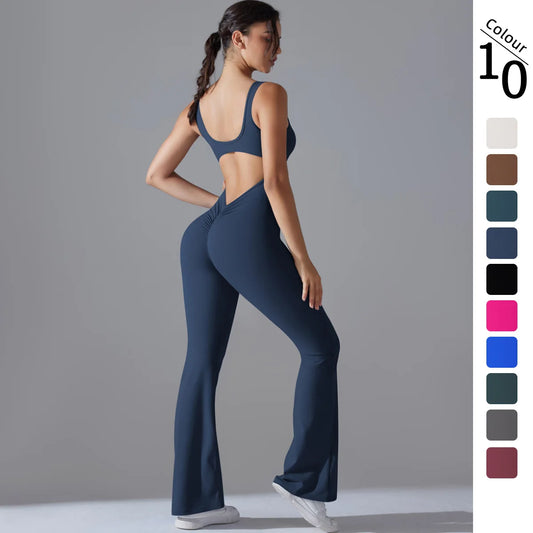 Sexy Back V Jumpsuit Gym Set Women Training Yoga Suit