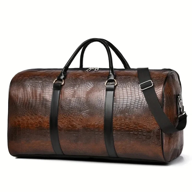 Large Capacity Retro Crocodile-Textured Travel Duffel Bag