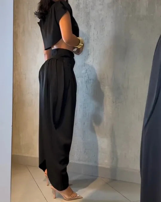 Streetwear 2-Piece Set – Women’s Cropped Top & Slim Pants Outfit