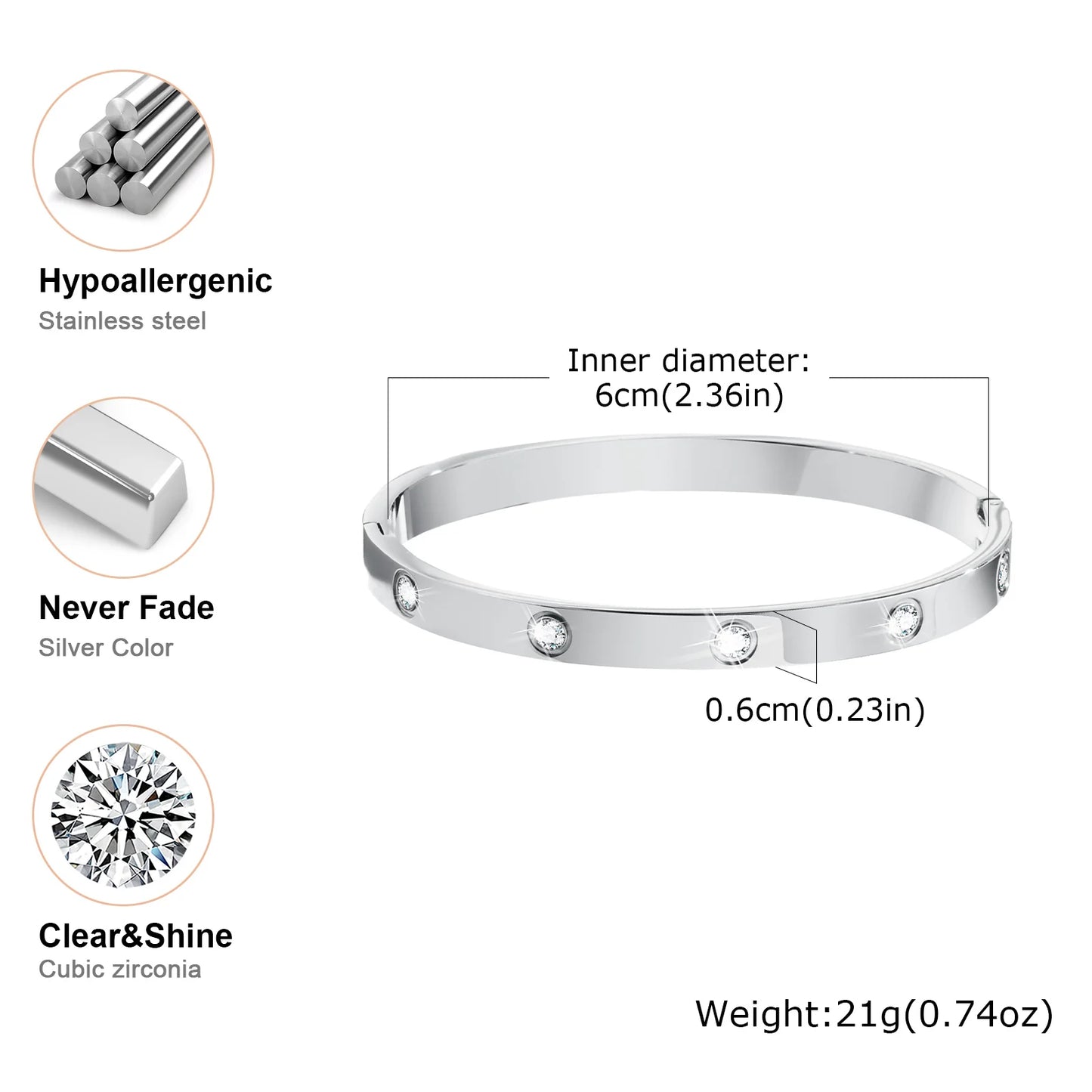 Luxury Cubic Zircon Stainless Steel Bracelet for Women