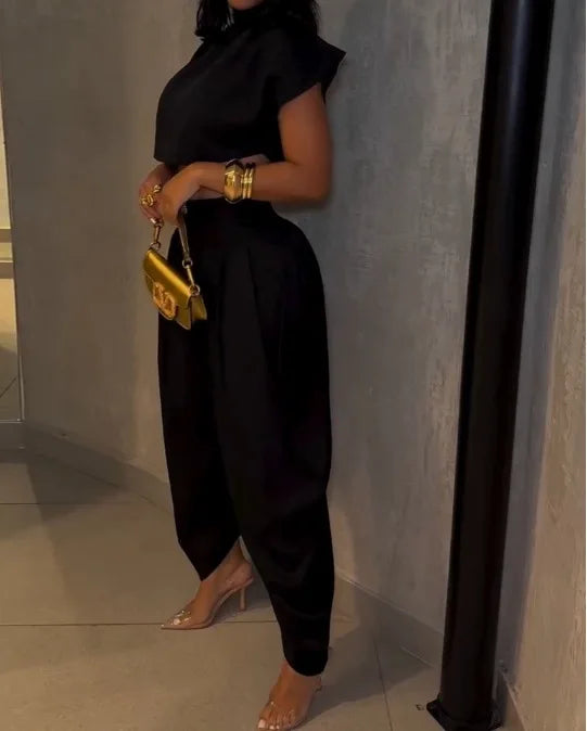 Streetwear 2-Piece Set – Women’s Cropped Top & Slim Pants Outfit