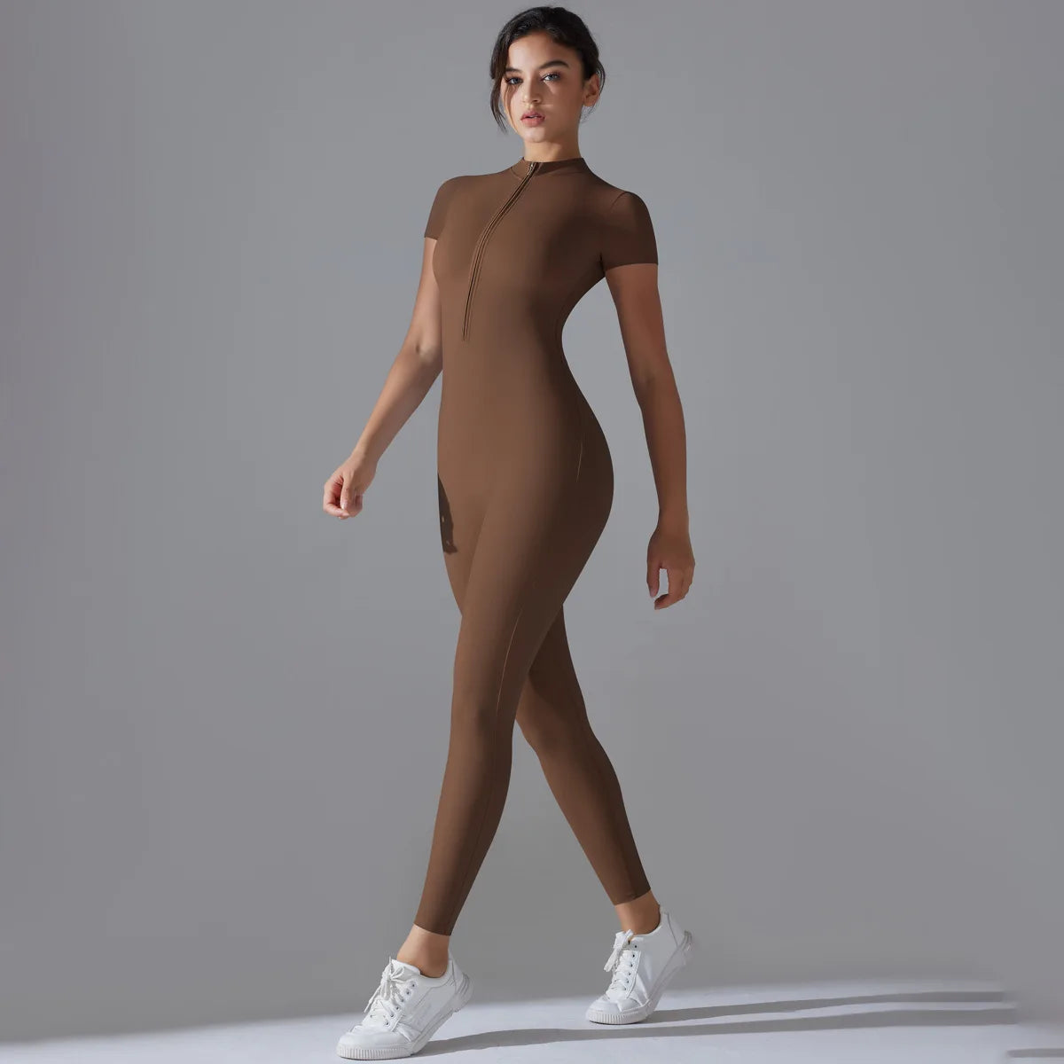 Naked Zipper Short-Sleeved Yoga Jumpsuit