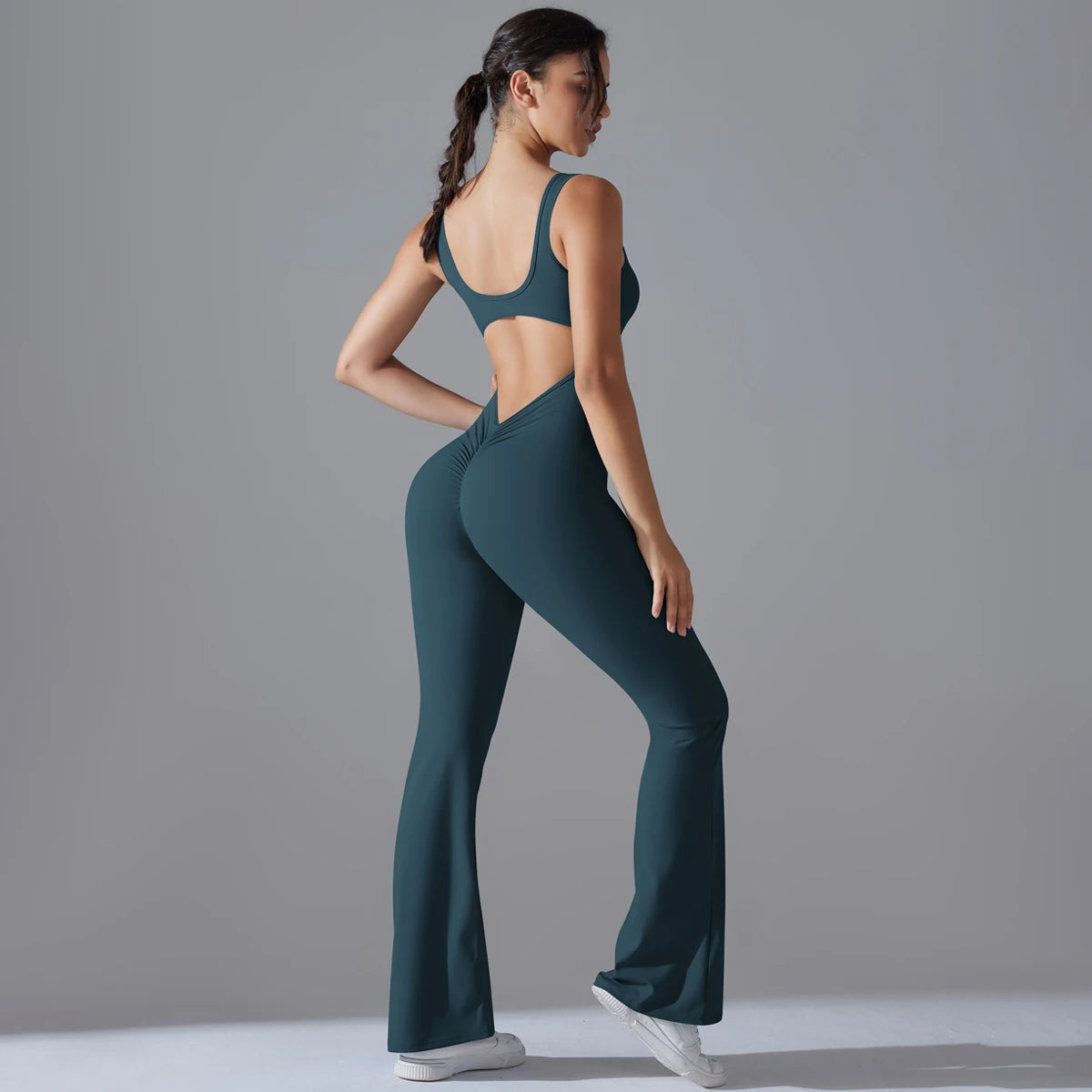 Sexy Back V Jumpsuit Gym Set Women Training Yoga Suit