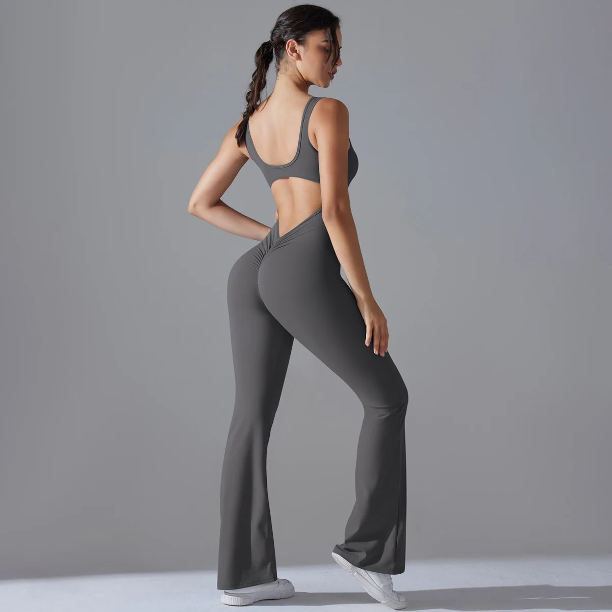 Sexy Back V Jumpsuit Gym Set Women Training Yoga Suit