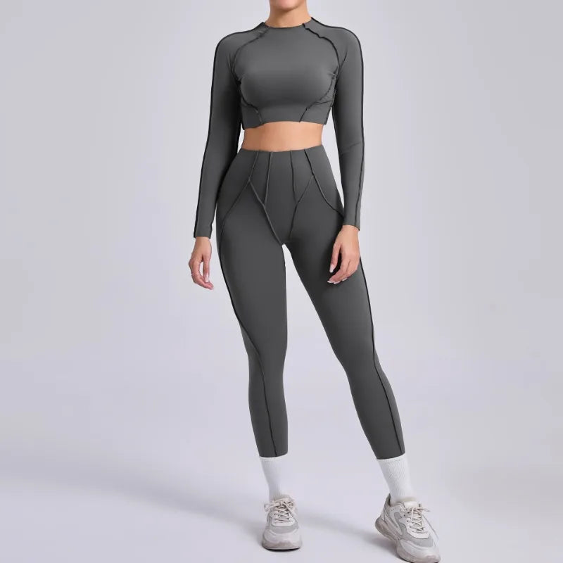 Seamless Yoga Sets Sports Fitness Hip-lifting High Waist Skinny Long-sleeved Suit Running Workout Gym Leggings Sets for Women