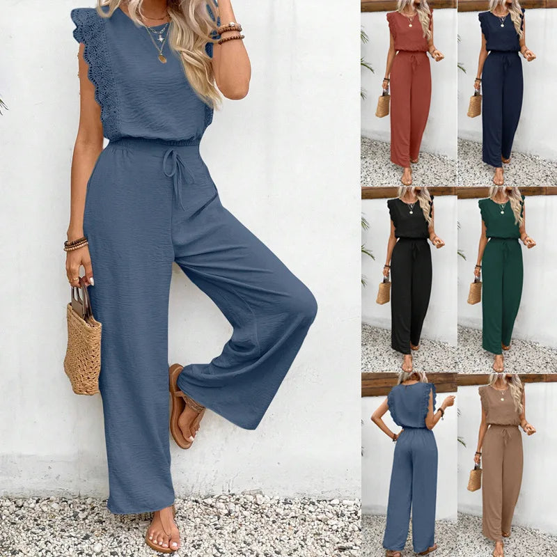 2026 Summer Women's Sleeveless O-Neck Top &amp; Elastic Waist Straight Pants 2-Piece Set