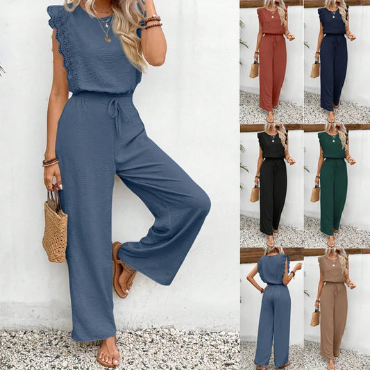 2026 Summer Women's Sleeveless O-Neck Top &amp; Elastic Waist Straight Pants 2-Piece Set