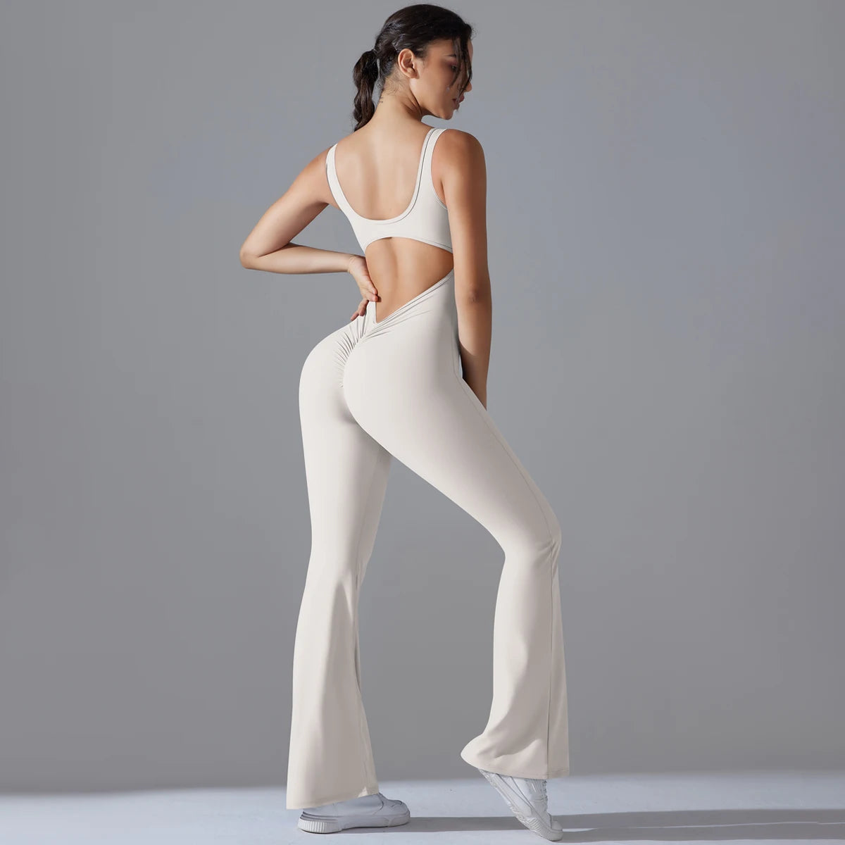 Sexy Back V Jumpsuit Gym Set Women Training Yoga Suit