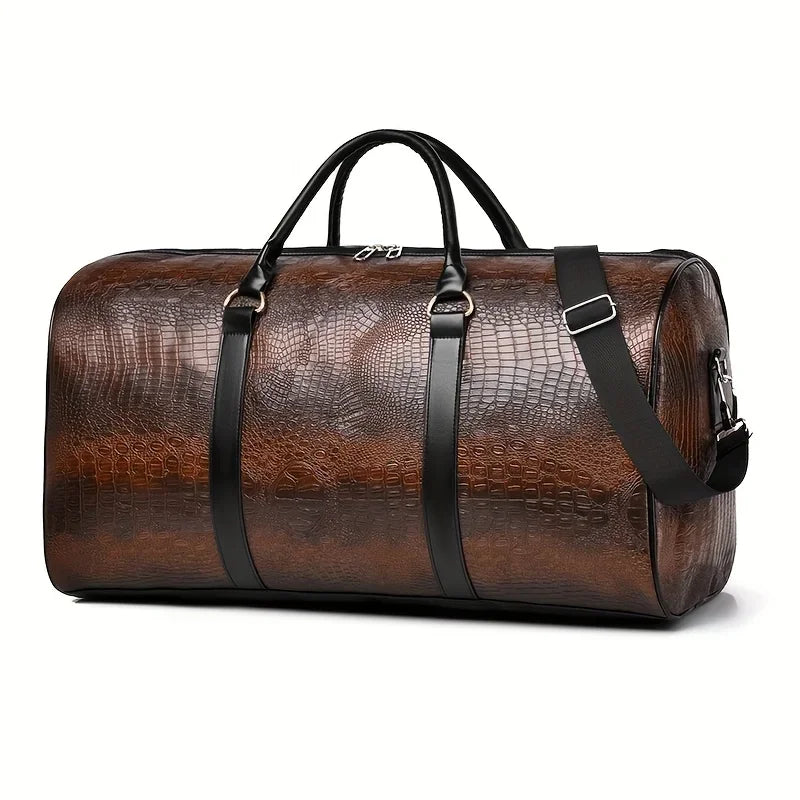 Large Capacity Retro Crocodile-Textured Travel Duffel Bag