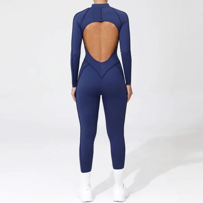 New Seamless Yoga Jumpsuits Sports Fitness Hip-lifting Backless Skinny Zipper