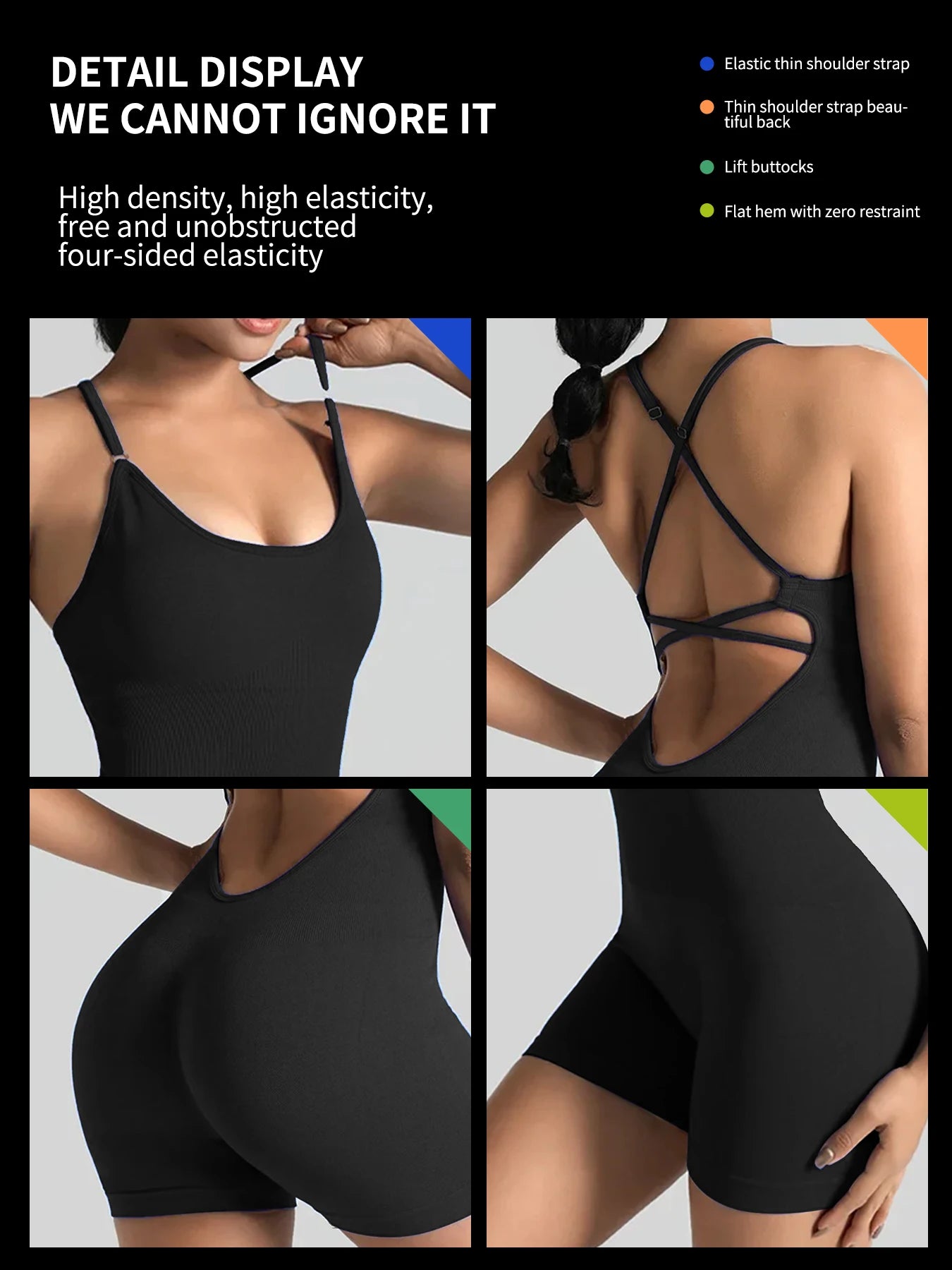 One-Piece Yoga Jumpsuit – Women’s Skinny Short Fitness Bodysuit