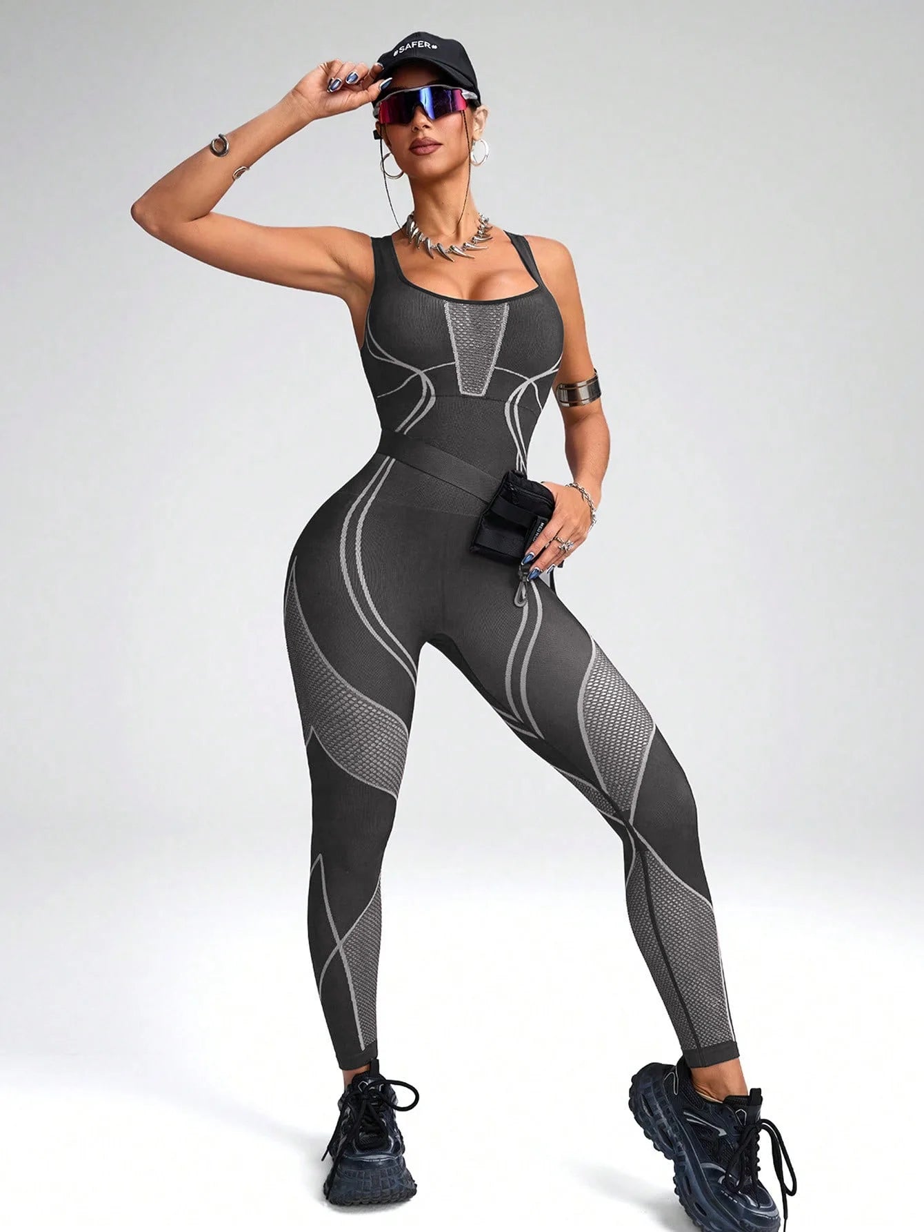 Women's Sports Yoga Jumpsuit – Color Block Fitness Training Suit