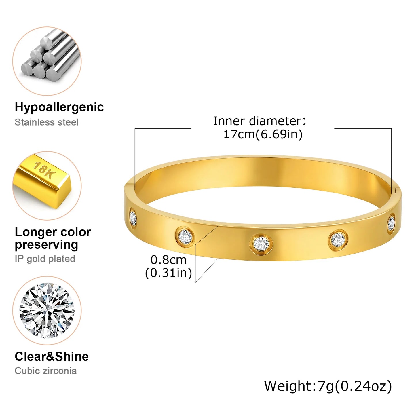 Luxury Cubic Zircon Stainless Steel Bracelet for Women
